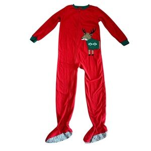 Carter’s Red Christmas Fleece Footed Pajama Zipper Reindeer Boy Girl Size 8